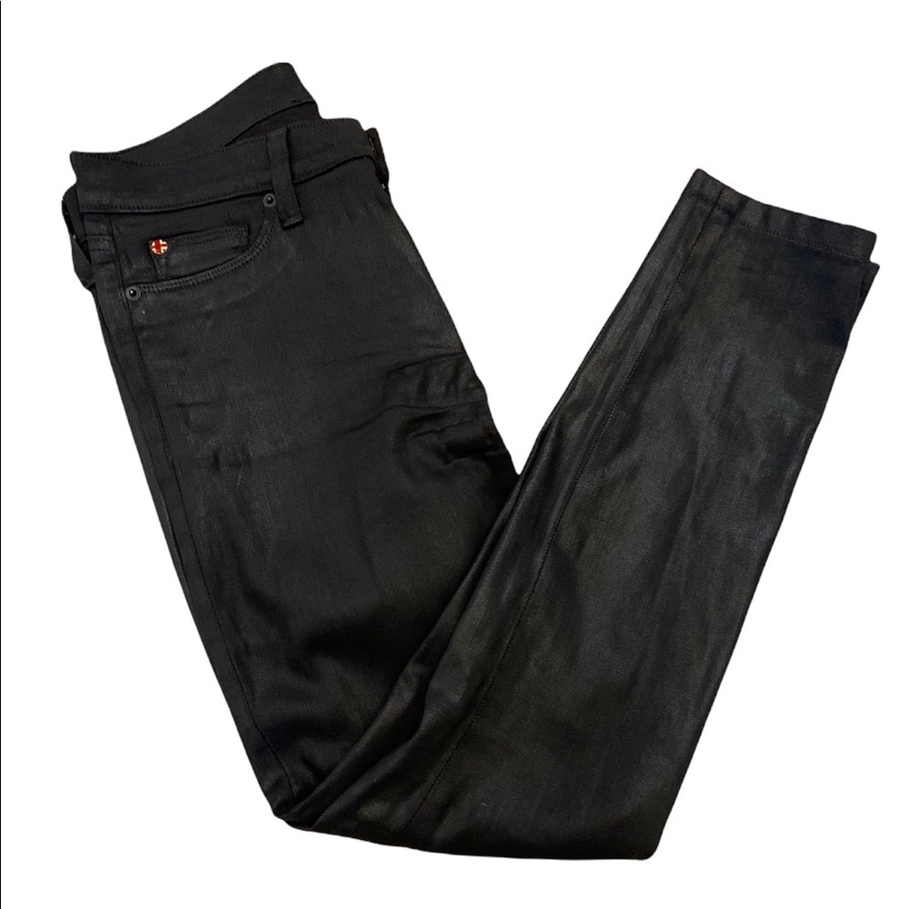 HUDSON Krista Super Skinny Sateen Finish Black Whiskered High Rise Pant 30
